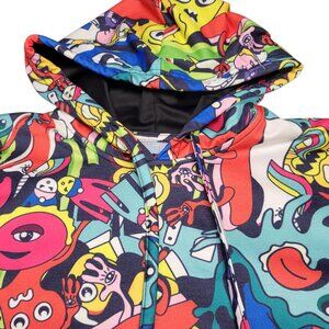 Fresh Prints Of Tokyo Colorful Overall Print Hoodie Monsters Aliens Mens Large